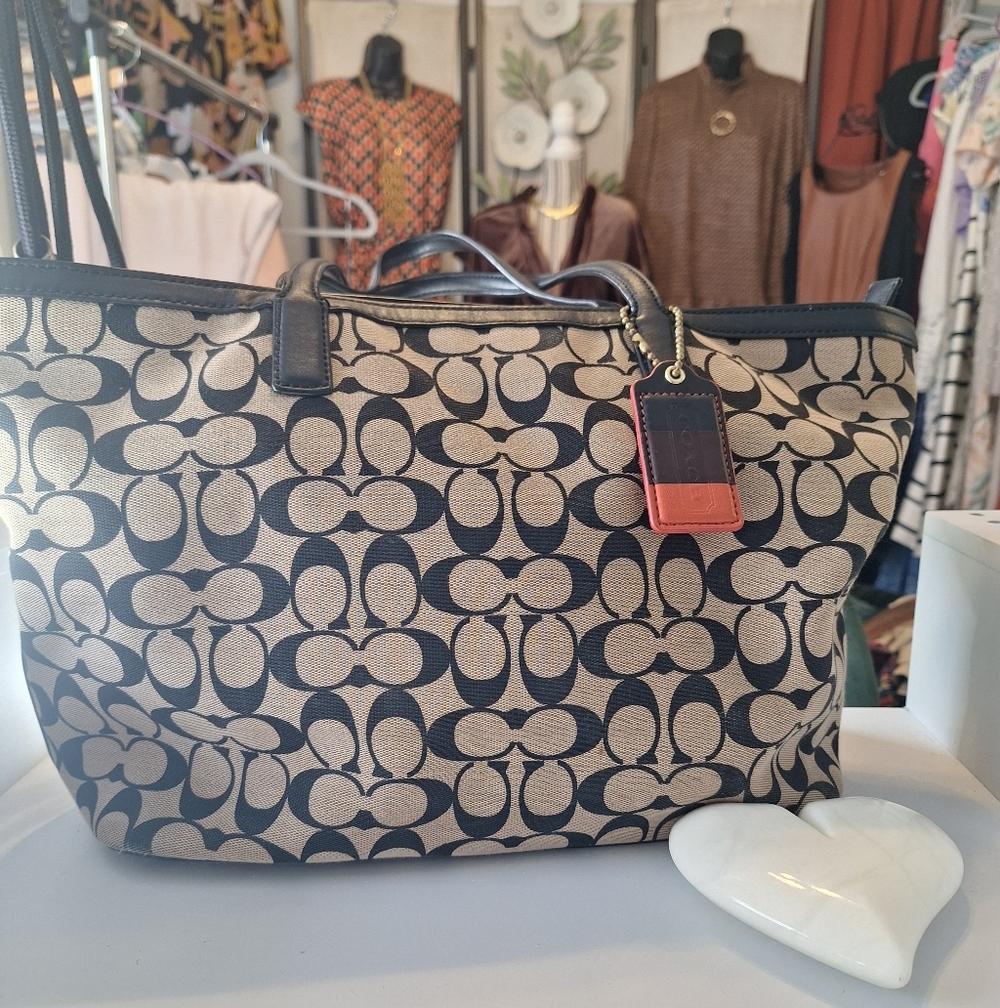 Coach Black and Tan Signature Tote